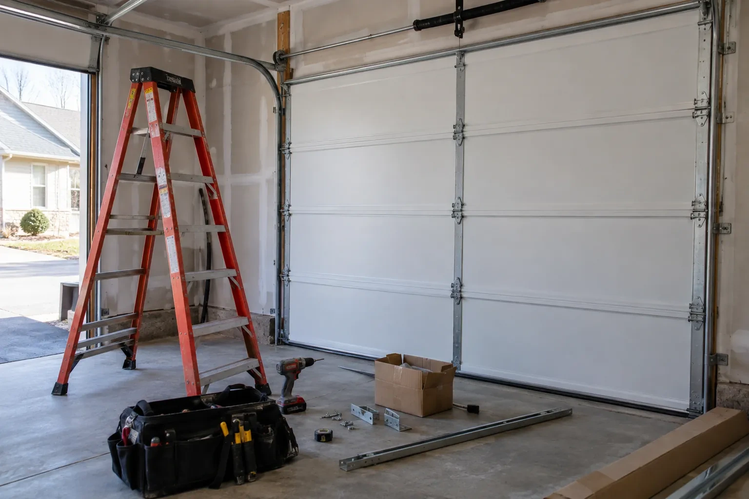 Illustrative garage doors scene; not an actual job